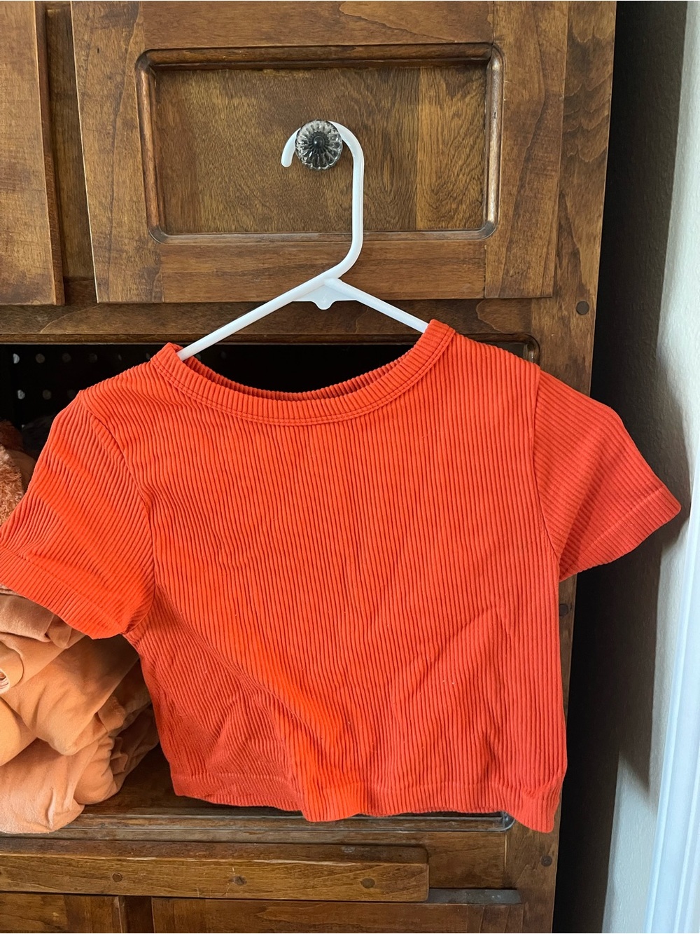 Ribbed Short Sleeve Top - Orange